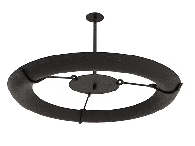 Black Circular Metal Chandelier with Modern Ring Design and Textured Surface 3d model