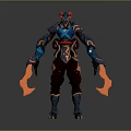 Mythical Game Movie Character With Red Horns Blue Gray Armor And Flame Arms 3d model