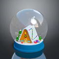 Decorative Miniature Furniture House In Glass Snow Globe With Blue Base And Christmas Elements
