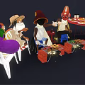 Colorful Cartoon Characters Gathered Around Dining Table With Food And Lit Lanterns