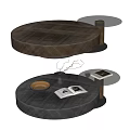 Modern Round Coffee Table With Wooden Black Finish Featuring Vase Twigs Magazine Tray Glass Book