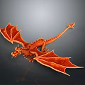 3D Orange Dragon Model with Scaled Body and Wings in Flying Pose on Dark Background