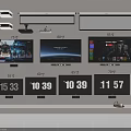Various Televisions Of Different Sizes Display Time And Program Content On Screens