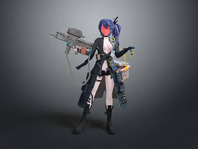 Futuristic Sci Fi Character With Purple Hair Holding Advanced Weapon And Tech Gear 3d model