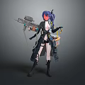 Futuristic Sci Fi Character With Purple Hair Holding Advanced Weapon And Tech Gear