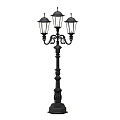 Vintage Style Outdoor Lamp With Three Glass Shades And Black Metal Ornate Design