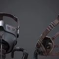 Vintage Industrial Gas Mask With Teal Filters Brown Straps And Flexible Hose