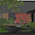 Serene Courtyard Garden With Stone Path Red Maple Trees And Modern House Design