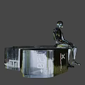 Black Robots Standing And Sitting On Black Hexagonal Platforms With Z Plus And X Logos 3d model