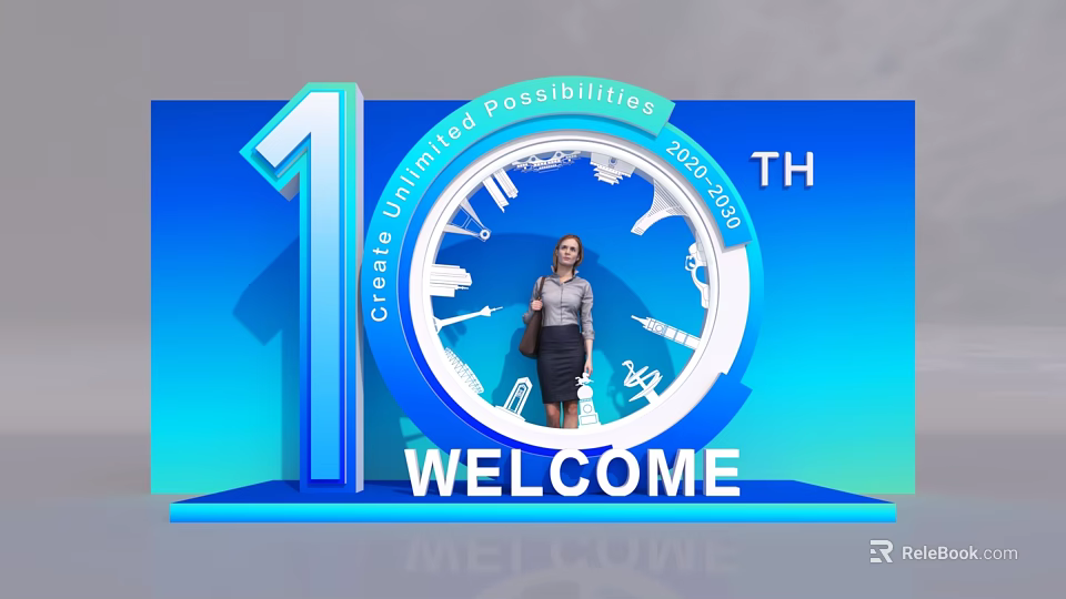 1st Century Unlimited Possibilities 2010 2020 Welcome Featuring Global Icons And Woman 3d model 