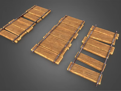Wooden Plank Scene Components For 3D Game With Metal Connectors And Rustic Design 3d model