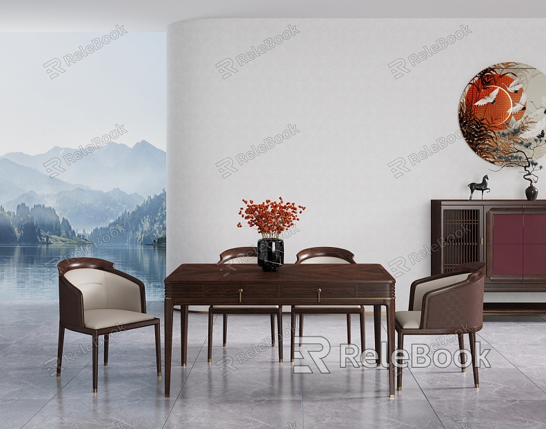 New Chinese Dining Table and Chair Combination Sideboard model