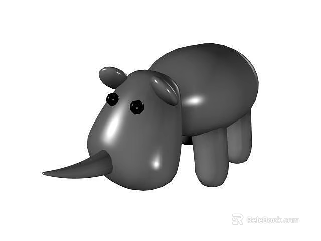 Gray Hippo Shaped Stuffed Toy with Round Ears Black Eyes and Long Snout 3d model 