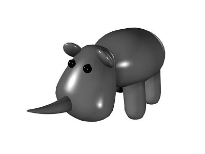 Gray Hippo Shaped Stuffed Toy with Round Ears Black Eyes and Long Snout 3d model