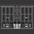 Classical Multi Story Building With Gray Exterior Balconies Ground Floor Storefronts And Black Roof