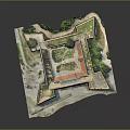 Ancient Fortress Scenic View With Encircling Walls Red Roofs And Green Vegetation