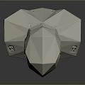 Abstract Metallic Character Sculpture With Polyhedral Geometric Head And Shiny Base