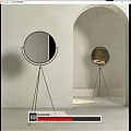 Round Floor Mirror With Tripod Metal Stand In Minimalist Interior Design