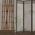 Modern Chinese Style Room Divider With Bamboo Structure And Pattern Design 3d model