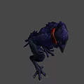 Mystical Dark Bird With Purple Feathers Glowing Yellow Eyes Red Cloth Accessory And Dark Background