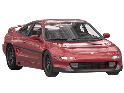 Red Two Door Sports Car With Rear Spoiler Black Wheels And Front Grille 3d model