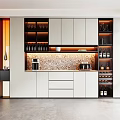 Modern Stylish Side Cabinet With Integrated Wine Storage And Warm Ambient Lighting For Dining Area