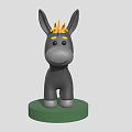 Decorative Small Gray Donkey Figurine With Orange Mane On Green Base