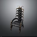 Unique Horn Accent Chair With Spine Like Back And Leather Seat Design