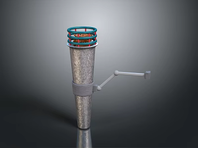 Metal Cone Shaped Household Tool With Colored Ring Structure Gray Strap And Handle 3d model