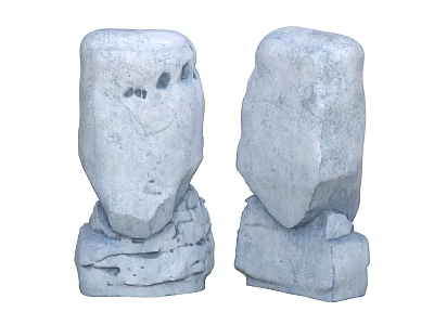 Natural Rustic Stone Decorations With Stacked Wood Base Structure 3d model