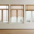 Wooden Blinds On Windows With White Walls Wooden Floors And Scenic Mountain View