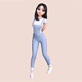 Cartoon Girl Character With Black Hair In Blue And White Striped Shirt And Blue Overalls
