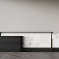 Modern Front Desk Reception Area With Black Counter And Marble Backdrop 3d model