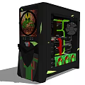 Custom Gaming PC Build With Black Case Liquid Cooling Green Red Tubes And Red Fans