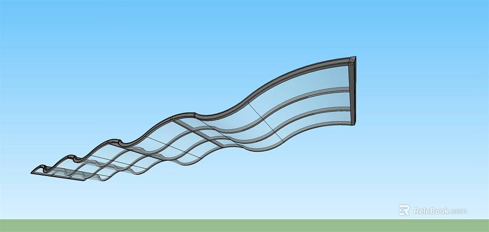 Modern Wavy Sunshade With Metal Frame And Transparent Panels For Outdoor Use 3d model 
