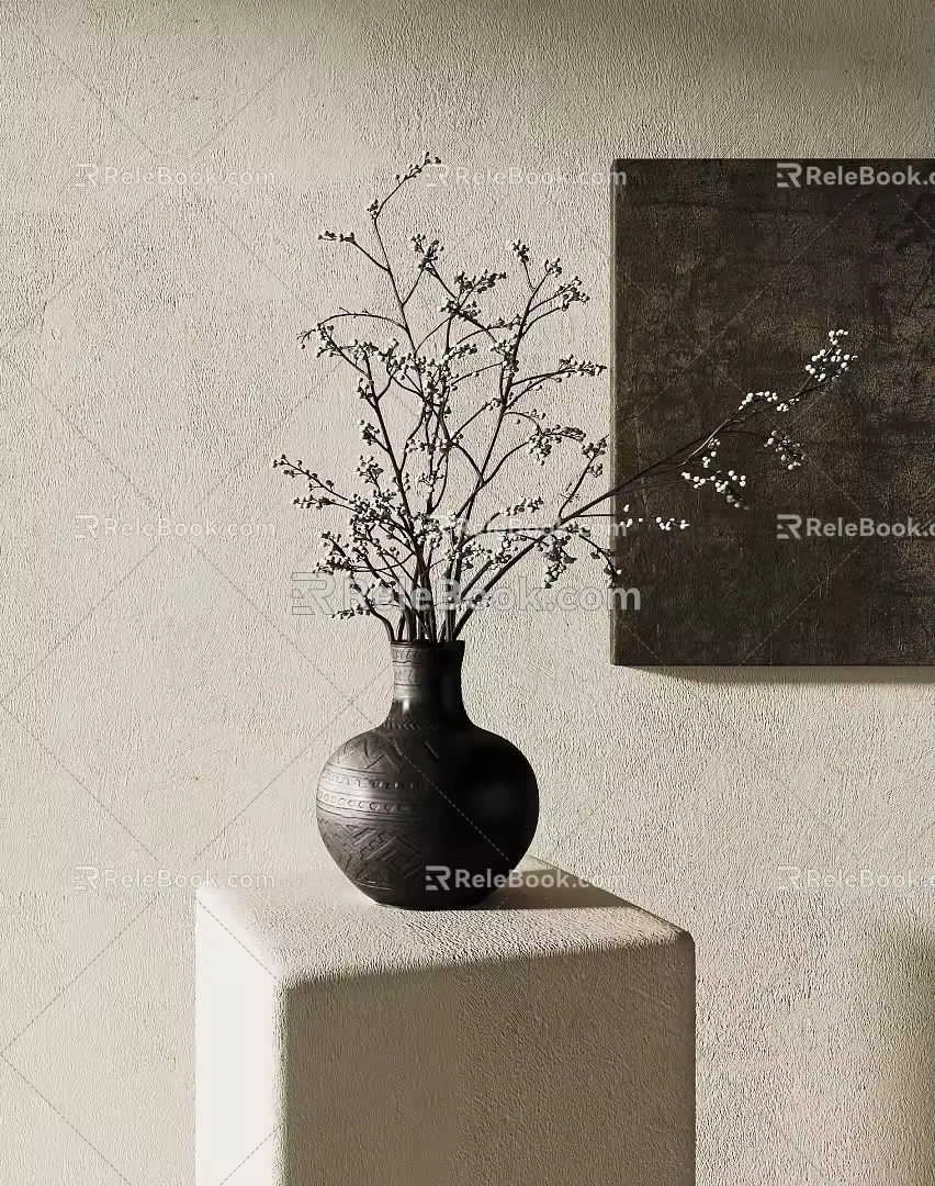 Quiet Vase with Dried Branches 3d model