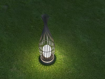 Modern Outdoor Wall Lamp With Metal Frame Illuminated On Green Grass 3d model