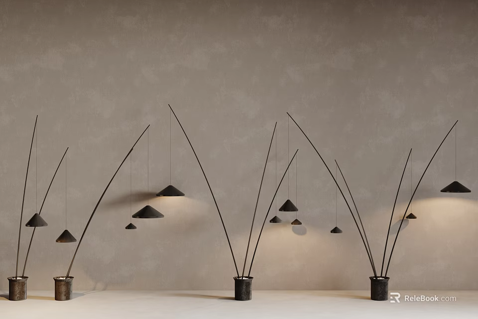 Modern Minimalist Floor Lamps With Arched Poles And Triangular Shades On Metal Bases 3d model 