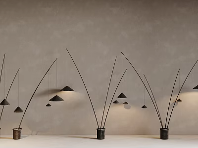 Modern Minimalist Floor Lamps With Arched Poles And Triangular Shades On Metal Bases 3d model