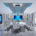 Modern High Tech Monitoring Room Interior With Multiple Screens Control Consoles Data Displays