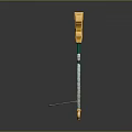 Golden And Green Decorative Weapon With Long Handle Square Top And Blade Tip