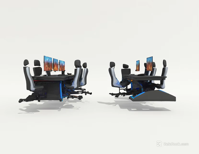 Ergonomic Gaming Single Chair With Multiple Monitors And Modern Desk Setup 3d model 
