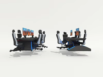 Ergonomic Gaming Single Chair With Multiple Monitors And Modern Desk Setup 3d model
