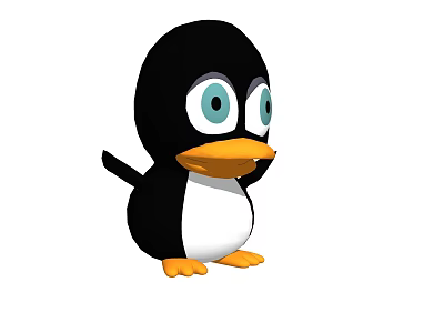 Cute Black And White Cartoon Penguin With Big Eyes Orange Beak And Feet 3d model