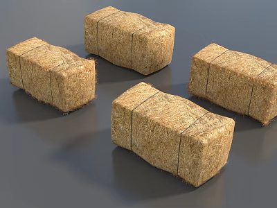 Four Tied Rectangular Hay Bales Arranged On Gray Surface For Farm Use 3d model