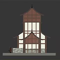Cartoon Scene Of Traditional Chinese Architecture With Red Roofs Purple Tiles And Curved Eaves