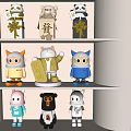 Decorative Figurine Set Featuring Various Cute Animal Character Designs Different Colors On White Shelves