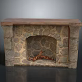 Stone Built Fireplace With Wooden Top And Wood Logs Inside For Home Use