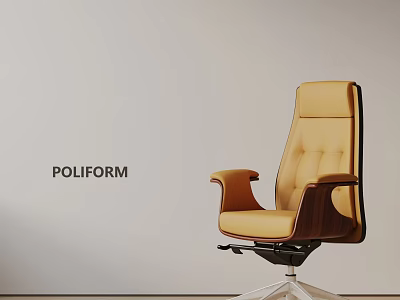 Modern Yellow Leather Office Chair With Wooden Backrest And Metal Base 3d model