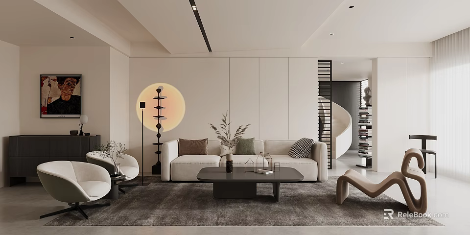 Modern Living Room Interior With Neutral Tones And Minimalist Decor 3d model 